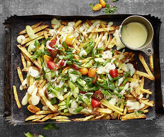 Airfryer Loaded Fries et sauce au fromage, Recette